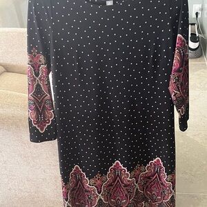 Tommy Hilfiger Black Long-Sleeve Dress with Pink Paisley Border